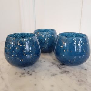Anthropologie Blue Gold Speckled Votives (set of 3)